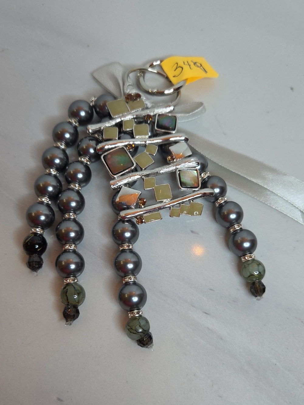 349 - Stone Silver-Tone Gray Bag Charm